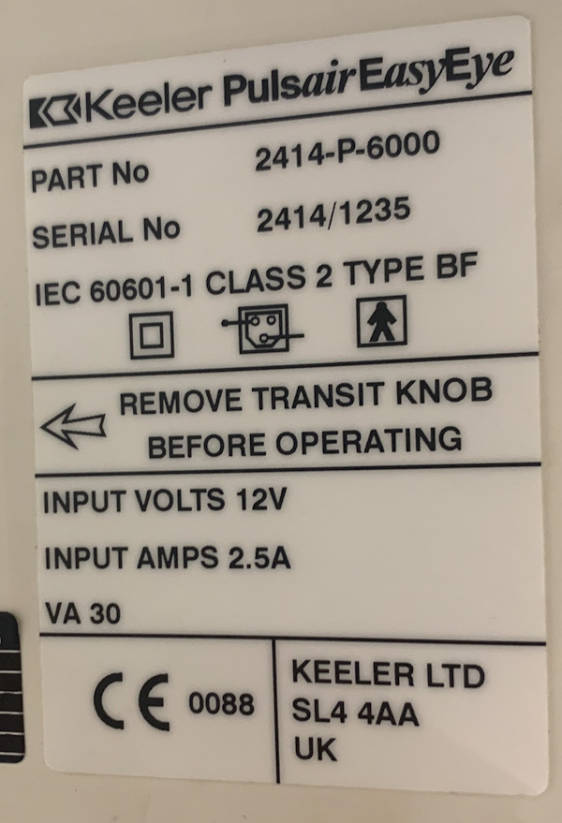 Keeler Pulsair EasyEye with Manual Used Tonometers Desktop/Wall