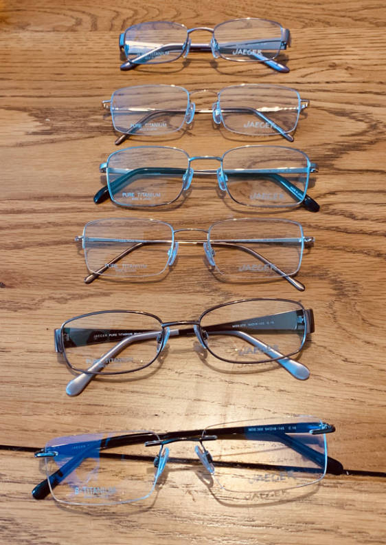 Jaeger Pure Titanium Frames - 6 pairs. Brand new.