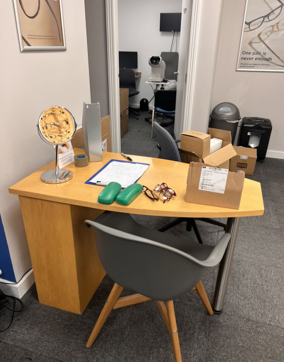 Frame displays and dispensing desks 