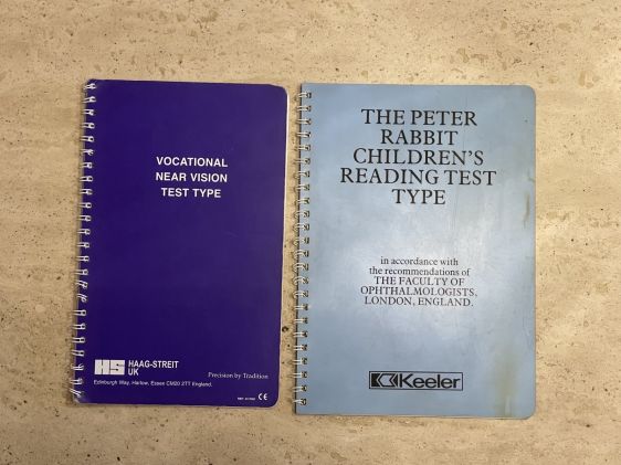 Near vision charts, Peter Rabbit and adult vocatio